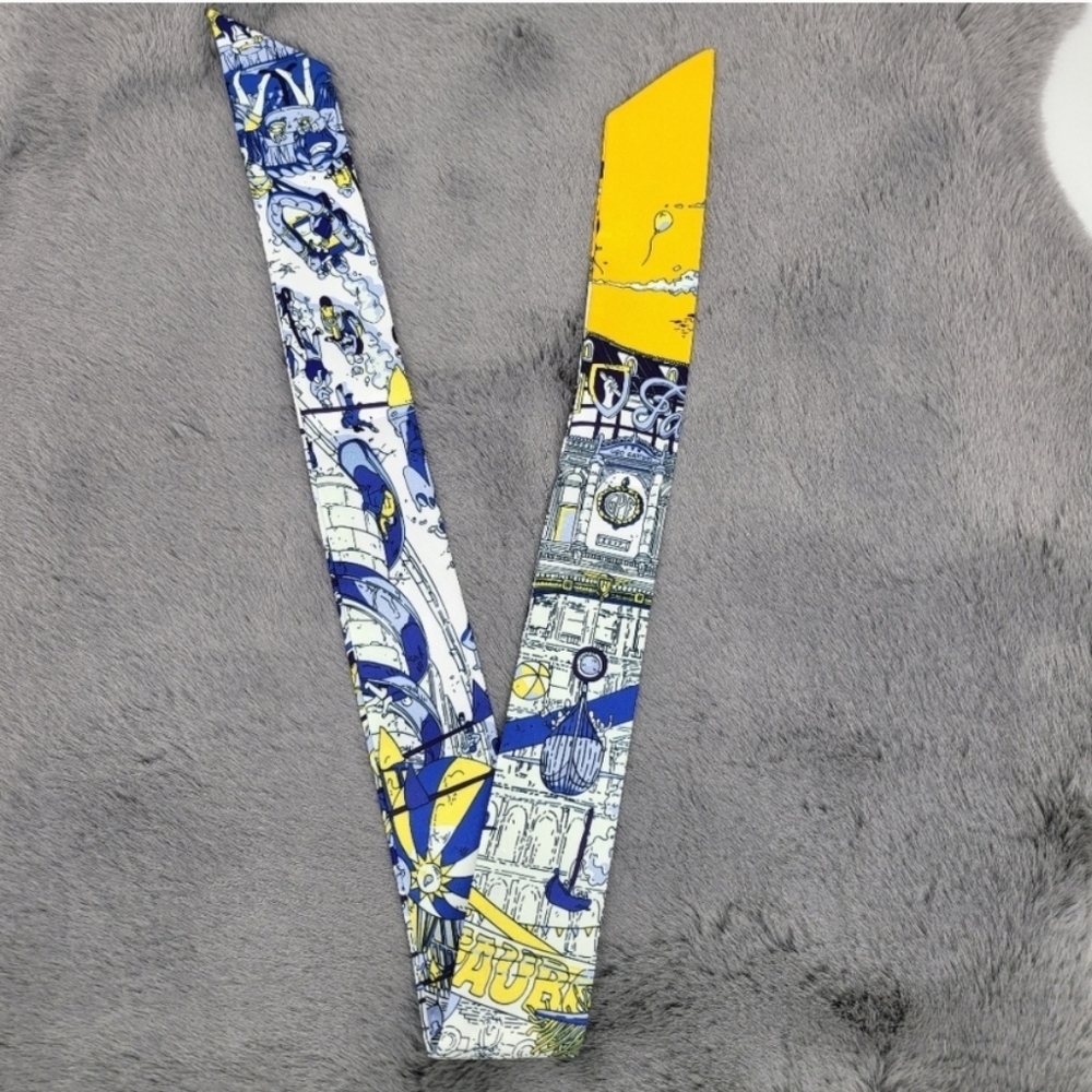 New Tower Print Silk Skinny Scarf Twilly - Picture 4 of 6